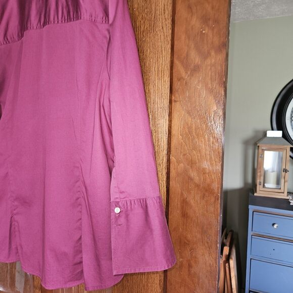 Talbots Womens Burgundy Purple Three Quarter Sleeve Button Down Shirt Size L - Picture 4 of 8